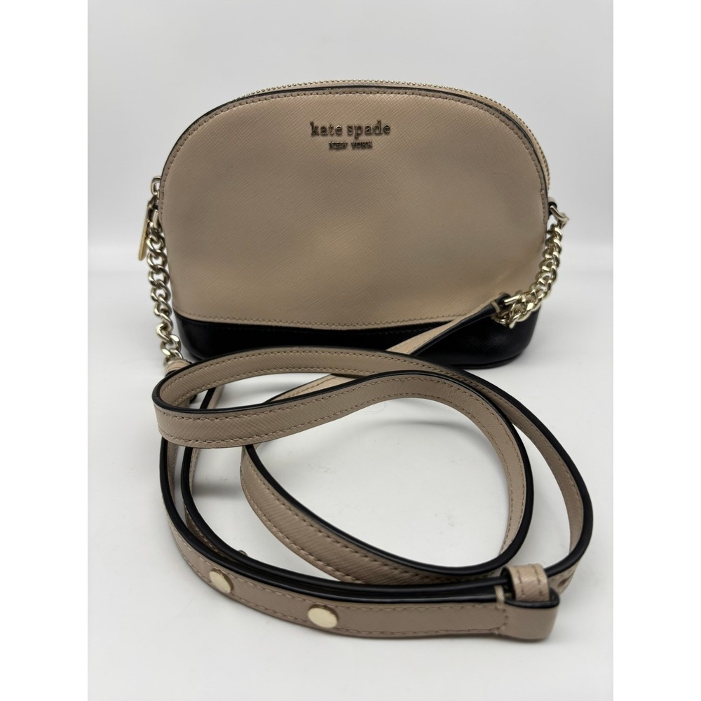 Kate Spade Bag Dome Crossbody Bag Small Beige Black Saffiano Leather Chain